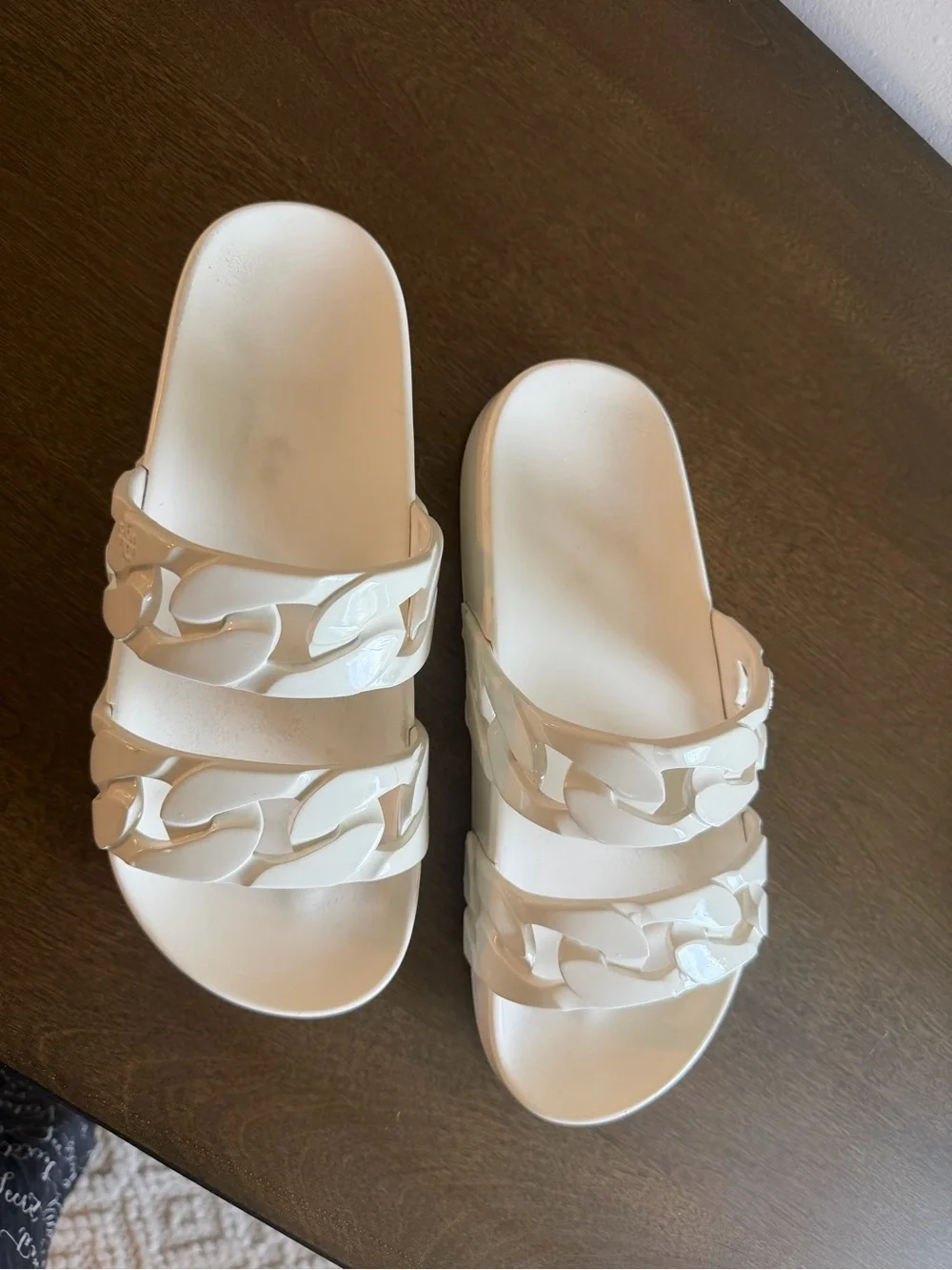 Tory Burch White Triple-Chain Slide Sandals